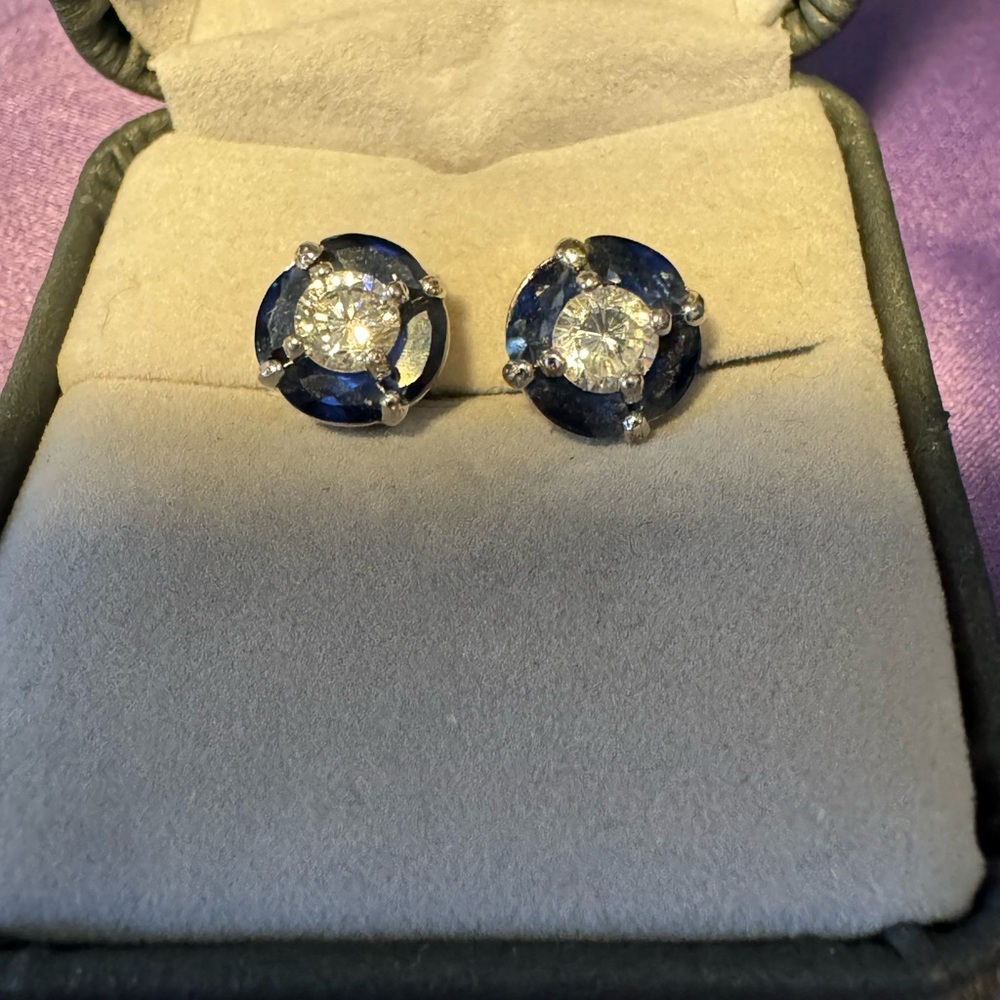 Synthetic Sapphire and Crystal Post Earrings